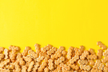 Tasty crackers on color background