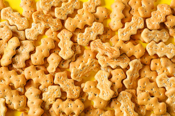 Many tasty crackers as background