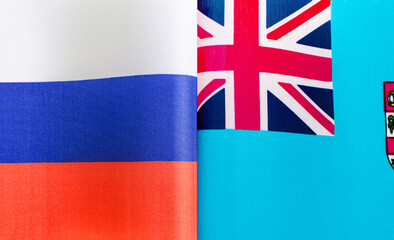 fragments of the national flags of Russia and Fiji close-up