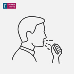 Man coughs icon in simple design. Editable stroke.