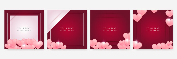 Valentine's day concept frame. Suit for birthday, mother day, and love father day. Vector illustration. 3d red and pink paper hearts on geometric background. Cute love sale banner or greeting card