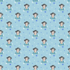 seamless pattern with girl,zodiac aries