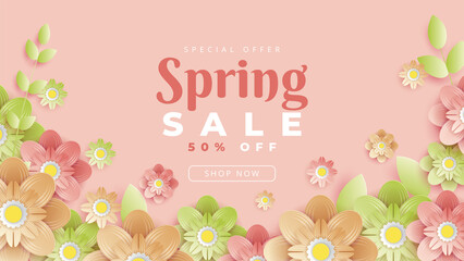 Spring sale background with beautiful colorful flowers. Vector illustration template. Banners.wallpaper. Flyers, invitations, posters, brochures, discount vouchers.