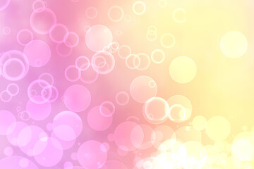 Hello spring background. Abstract blurred fresh vivid summer light delicate pink white yellow bokeh background texture with bright soft color circles. Card concept. Beautiful backdrop illustration.