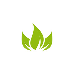 Three leaves eco icon. isolated on white. Vector illustration. Green flat leaves.