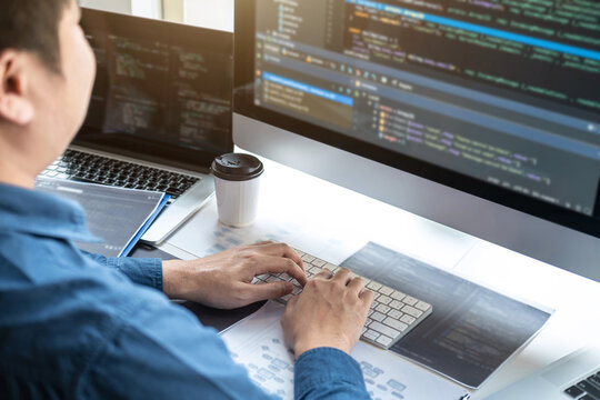 Professional Development programmer working in programming website a software and coding technology, writing codes and data code, Programming with HTML, PHP and javascript