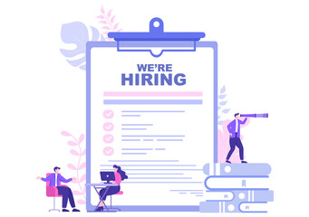 Job Hiring And Online Recruitment For web Landing Page, Banner, Background, Presentation Or Social Media. Vector Illustration