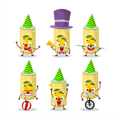 Naklejka premium Cartoon character of lemon soda can with various circus shows