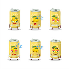 Cartoon character of lemon soda can with sleepy expression