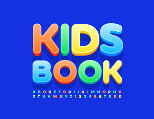 Vector colorful banner Kids Book. 3D modern Font. Set of bright Alphabet Letters and Numbers