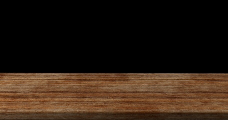 Empty wooden  table top mock up display or montage products,  Product stand futuristic or podium pedestal on black background