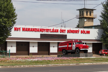 Uralsk, Kazakhstan (Qazaqstan), 18.07.2020: fire station number one in the city of Uralsk, an old ZIL fire truck