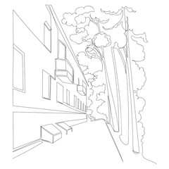a country town. vector image. graphic drawing of the city. one continuous line. one line