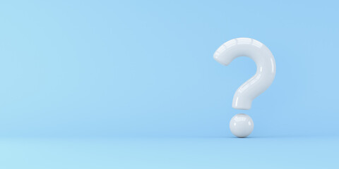 White question mark on a blue background. 3d render illustration for advertising.