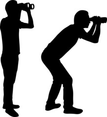 silhouettes of men with binoculars - 430737911