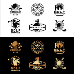 Set of Golf club sport icons and badges. Vector symbols of golf player, equipment and game items, Modern professional golf template logo design for golf club - obrazy, fototapety, plakaty