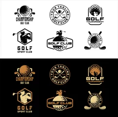 Foto auf Acrylglas Set of Golf club sport icons and badges. Vector symbols of golf player, equipment and game items, Modern professional golf template logo design for golf club © i.d99d