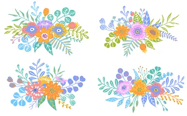 Foto op Plexiglas anti-reflex set of colorful spring floral flowers branches twigs bouquets and arrangements, isolated vector illustration © VecTerrain