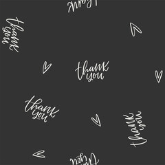 Fototapeta na wymiar Hearts and Thank you lettering vector seamless pattern for product packaging, wrapping, shop decoration or promotional materials.