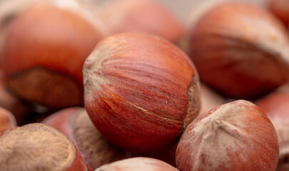 Close-up of fresh hazelnuts as background.
