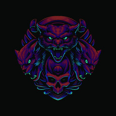 werewolf head with skull illustration