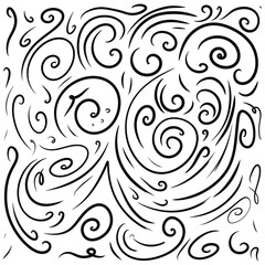 Seamless black-and-white pattern of twigs, hand-drawn curls. Design of fabrics, textiles, wall paper, screensavers. Beautiful ethnic ornament.