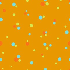 Seamless bright beautiful background of colorful balls on a yellow background. Design of packaging paper, background, template, textile, fabric, wallpaper.