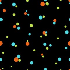 Seamless bright beautiful background of colorful balls on a black background. Design of packaging paper, background, template, textile, fabric, wallpaper.