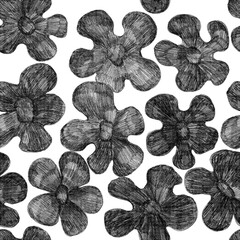 Botanical hand-drawn illustration. Seamless pattern of wildflowers. Design of fabric, textiles, wallpaper.