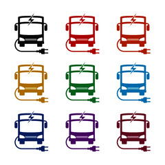 Electric bus icon isolated on white background color set