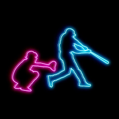 baseball players catcher batter neon sign concept 