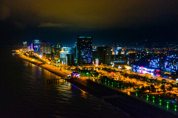Fototapeta na wymiar View of the night city from a drone
