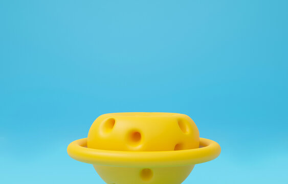 3D Render Of Cheese Yellow Stage Podium Pedestal On Blue Background Abstract.