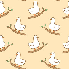 Seamless Pattern of Cartoon Duck Design on Light Yellow Background