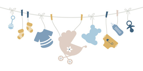 Gebogene Leine Babysymbole Junge Blau Senfgelb