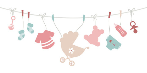 Gebogene Leine Babysymbole M&auml;dchen Rosa Mintgr&uuml;n