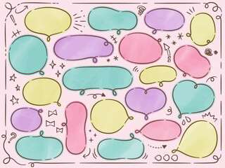 水彩テクスチャーの、丸みのある吹き出し・フレーム素材セット