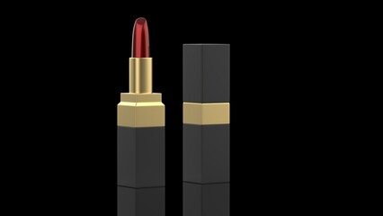 red lipstick on dark background 3d render