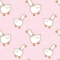 Seamless Pattern of Cartoon Duck Illustration Design on Light Pink Background