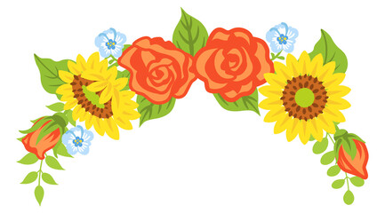 Multiple kind of flowers decoration - Bended line, downward