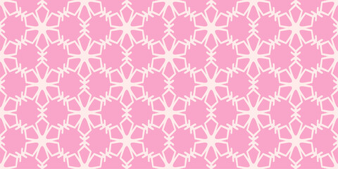 Fototapeta premium Geometric background pattern with white elements on pink background, wallpaper. Seamless pattern, texture. Vector image