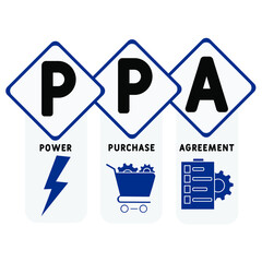 PPA - Power Purchase Agreement   acronym. business concept background.  vector illustration concept with keywords and icons. lettering illustration with icons for web banner, flyer, landing pag