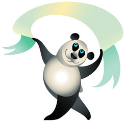 Image of a cheerful panda with a ribbon. Vector graphics
