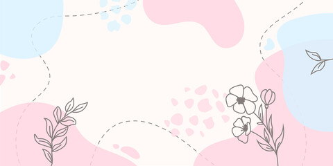 Abstract light pink blue vector banner template. Floral minimal long background with copy space for text. Facebook or Instagram cover.