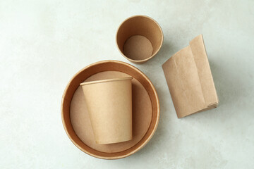 Delivery containers for takeaway food on white textured table