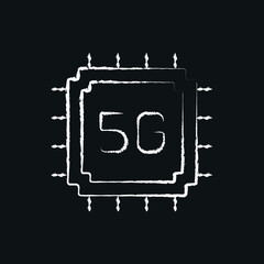 5g connection with cpu chalk icon. High speed internet. Thin line customizable illustration. Contour symbol. Vector isolated outline drawing.