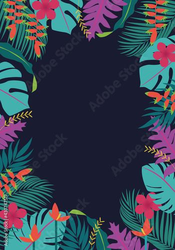 数種類の南国の植物のトロピカルな夏のベクターイラストフレーム背景 Wall Mural Honyojima