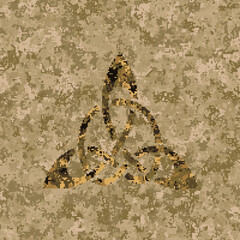 Pixelated celtic shamrock bringing happiness. On a background of seamless pixel camouflage. Editable.