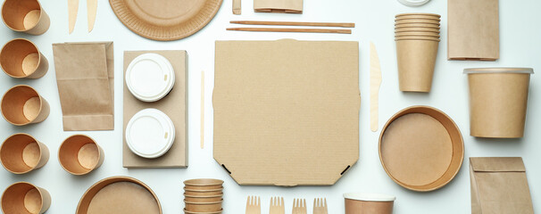 Delivery containers for takeaway food on white background