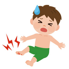 海でケガをした水着の男の子　イラスト